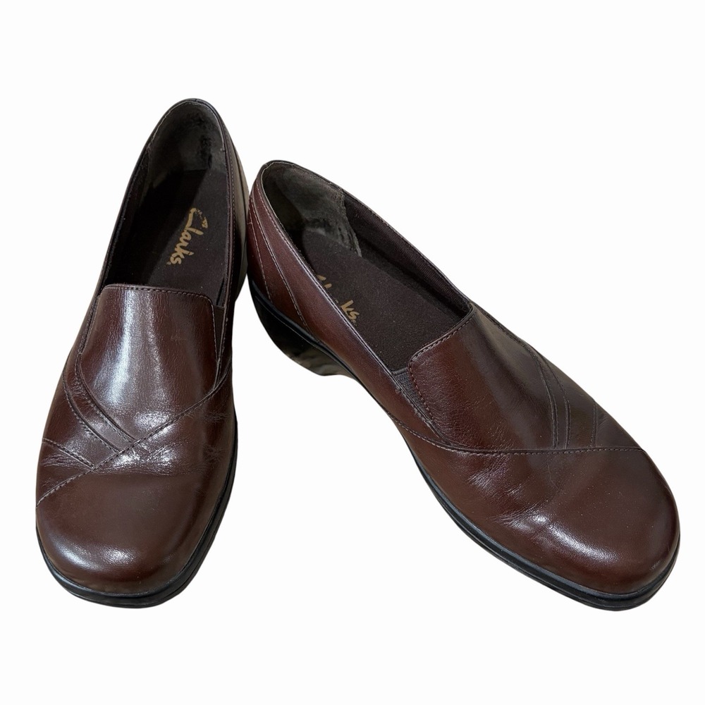Clarks Loafer Shoes Women's Size 7 M Dark Brown Leather Comfort Slip On 84630